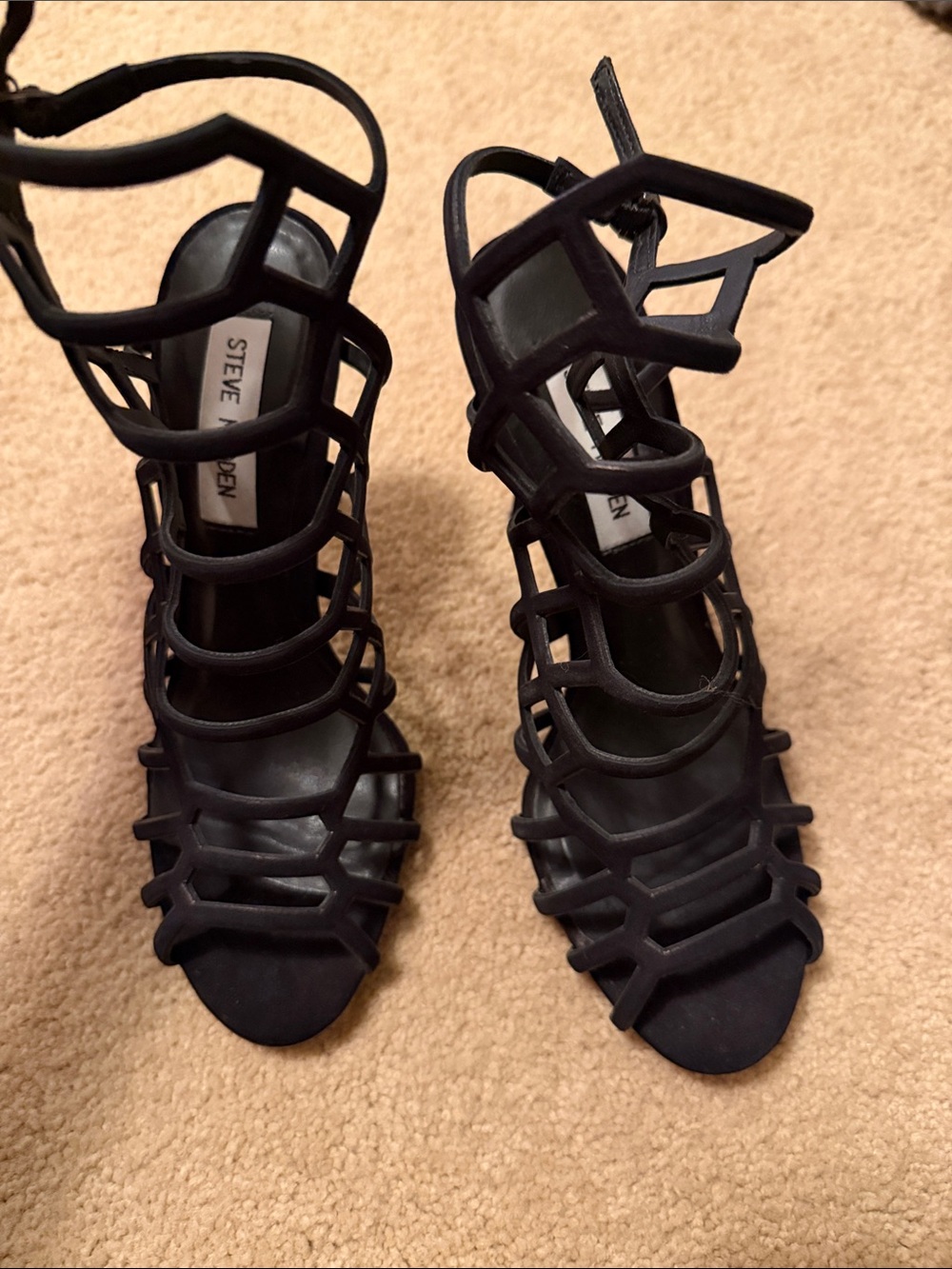 Steve Madden Black Cage Gladiator Heels